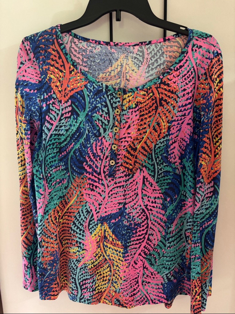 Lilly Pulitzer for Target Multicolor Pink Blue Green Fern-Print Long Sleeve Tee
